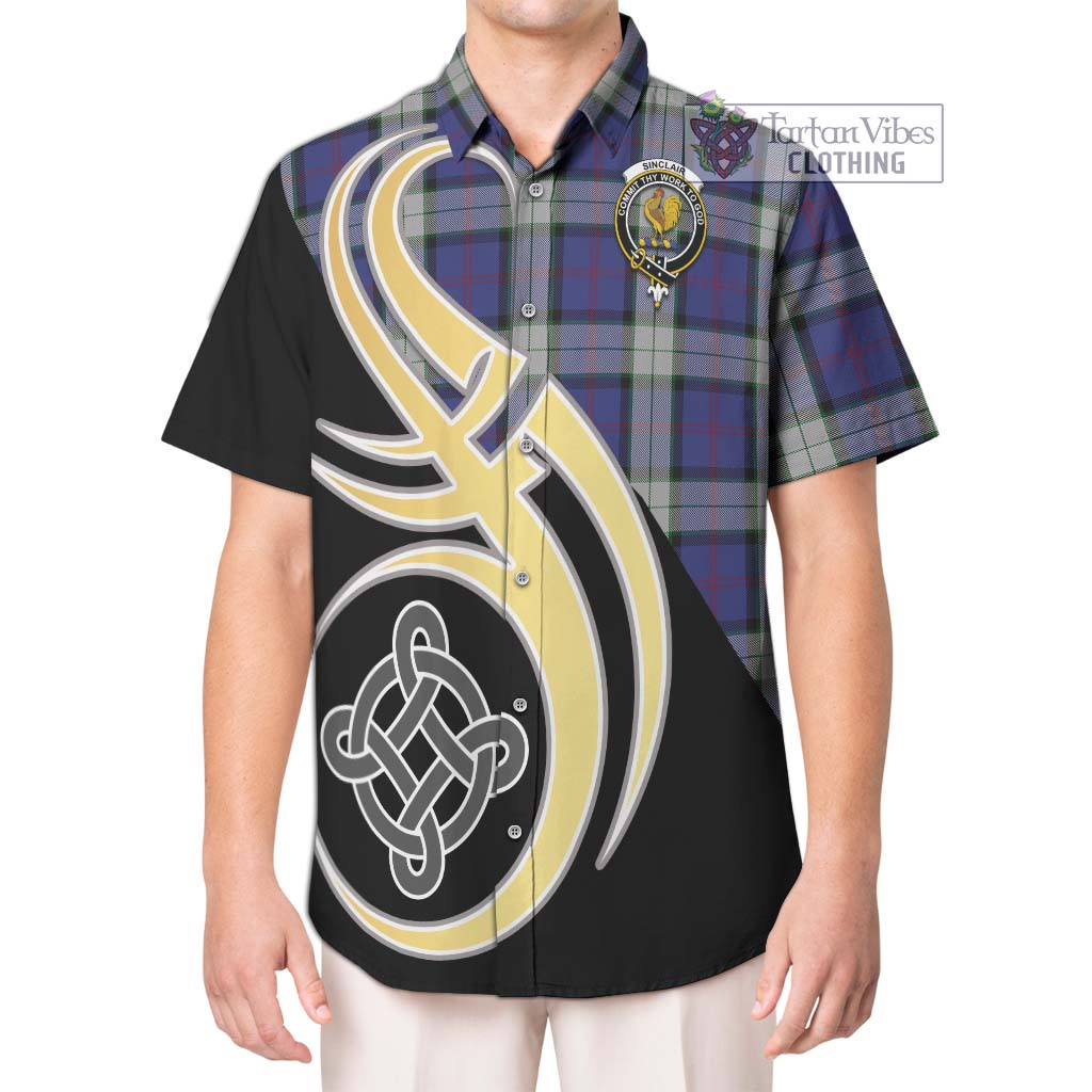 Sinclair Dress Tartan Short Sleeve Button Shirt with Family Crest and Celtic Symbol Style Kid - Tartan Vibes Clothing