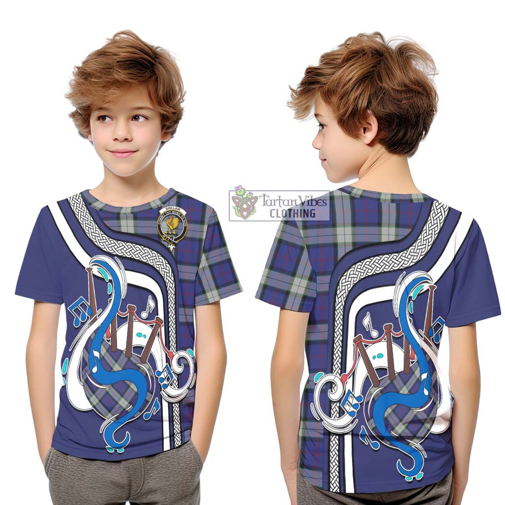 Tartan Vibes Clothing Sinclair Dress Tartan Kid T-Shirt with Epic Bagpipe Style