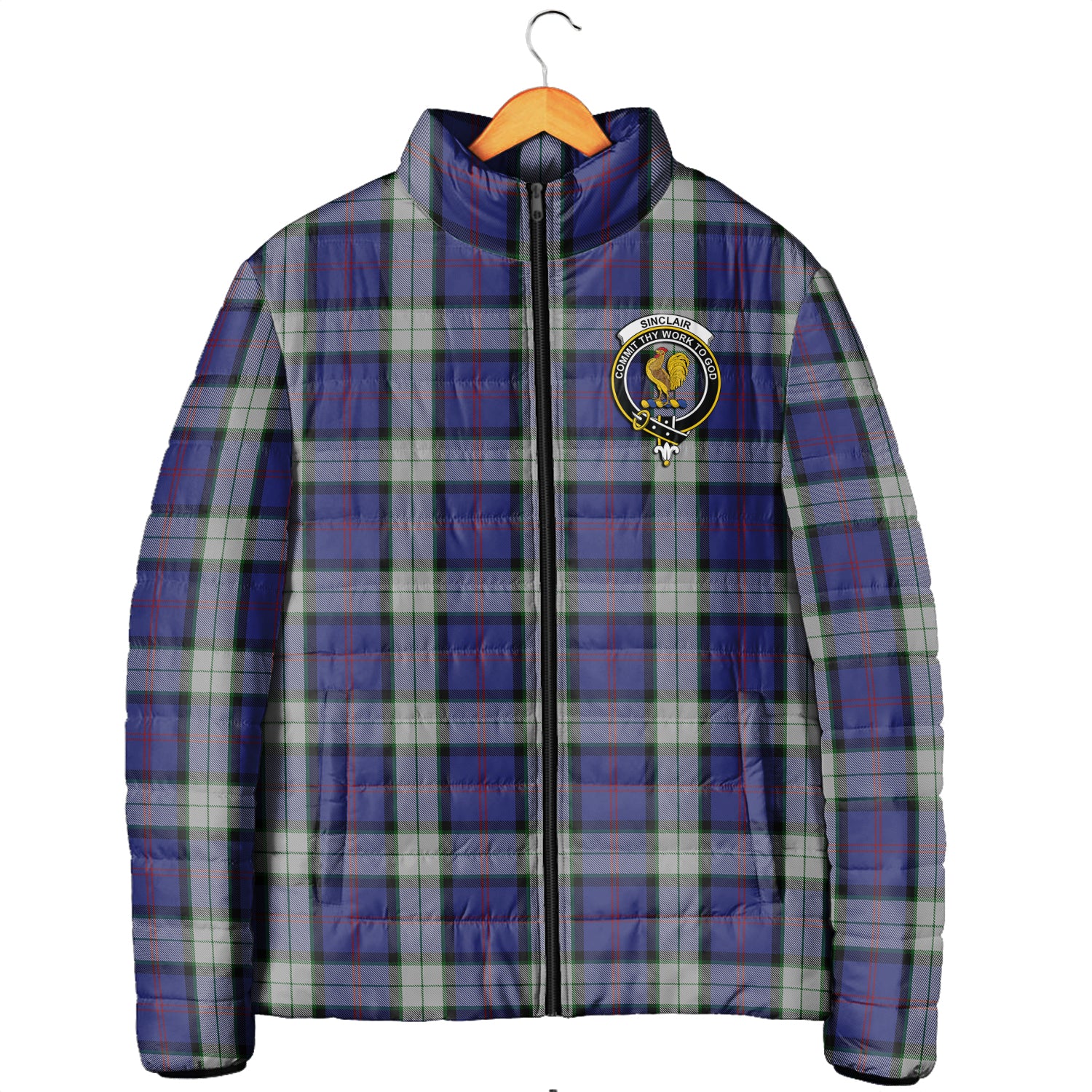 Sinclair Dress Tartan Padded Jacket with Family Crest Men's Padded Jacket - Tartan Vibes Clothing