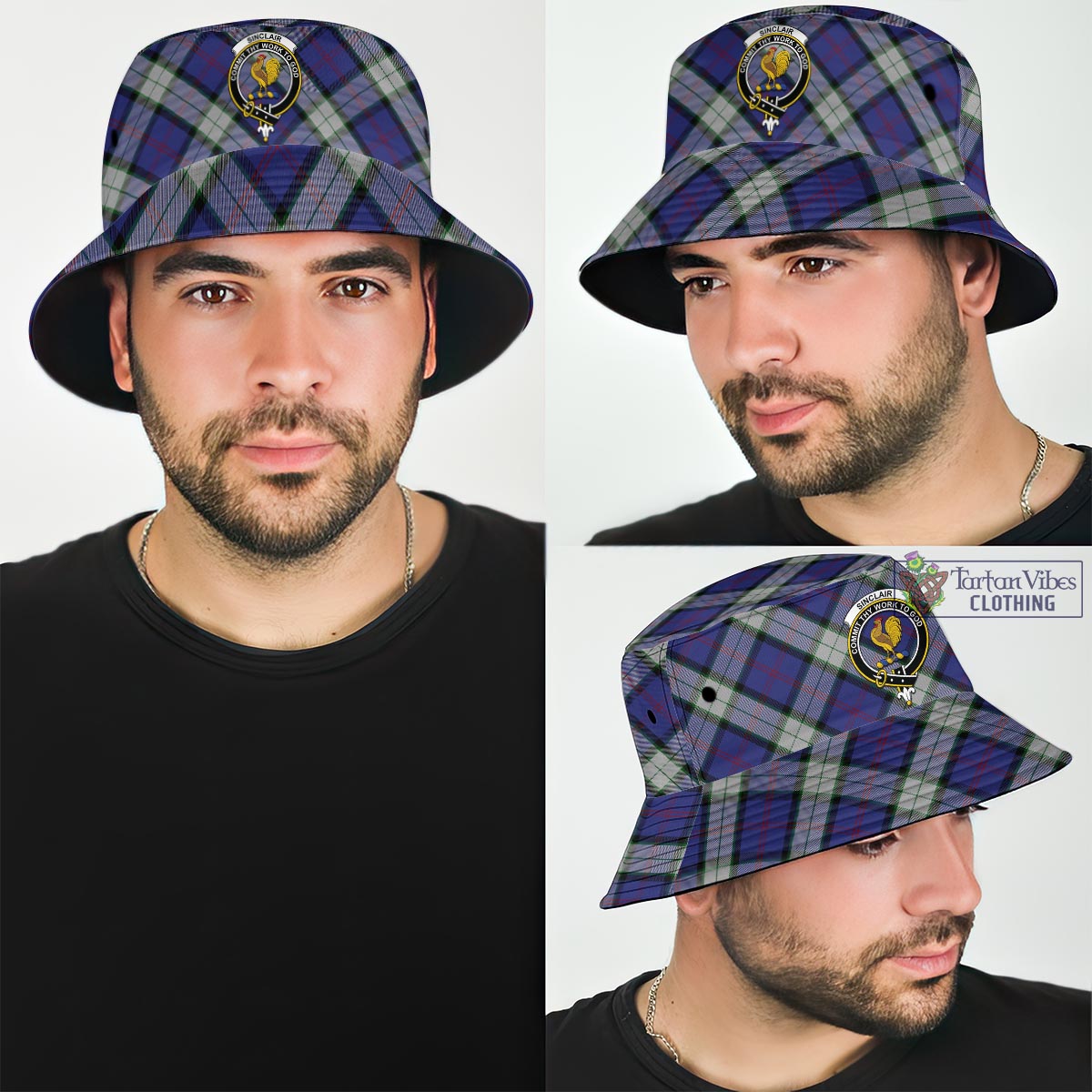 Tartan Vibes Clothing Sinclair Dress Tartan Bucket Hat with Family Crest