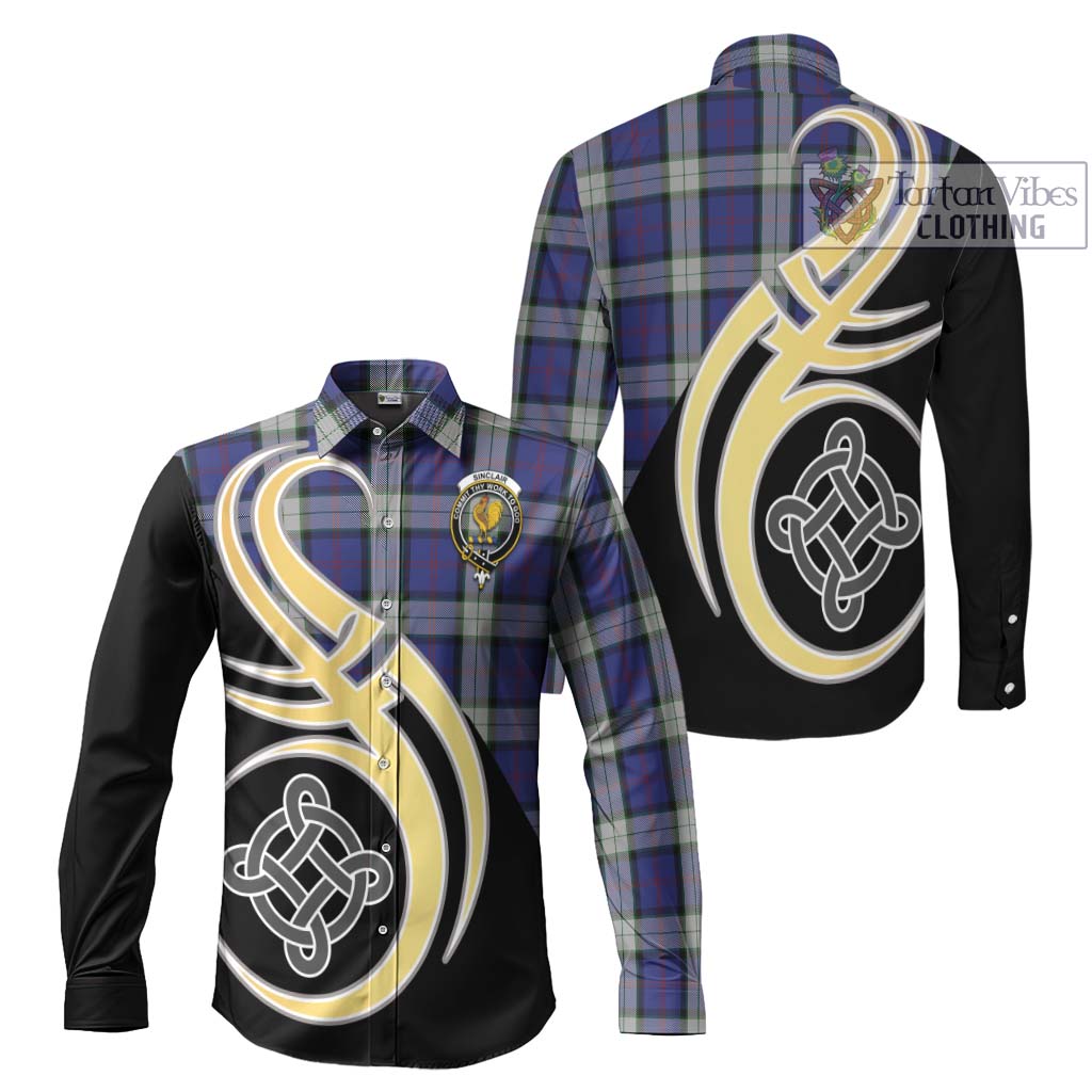 Sinclair Dress Tartan Long Sleeve Button Shirt with Family Crest and Celtic Symbol Style Men's Shirt S - Tartan Vibes Clothing