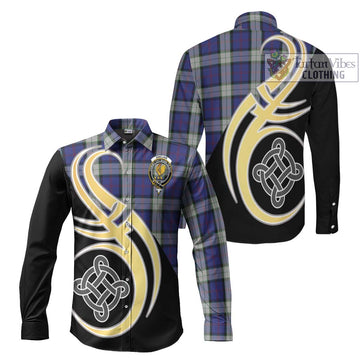 Sinclair Dress Tartan Long Sleeve Button Shirt with Family Crest and Celtic Symbol Style