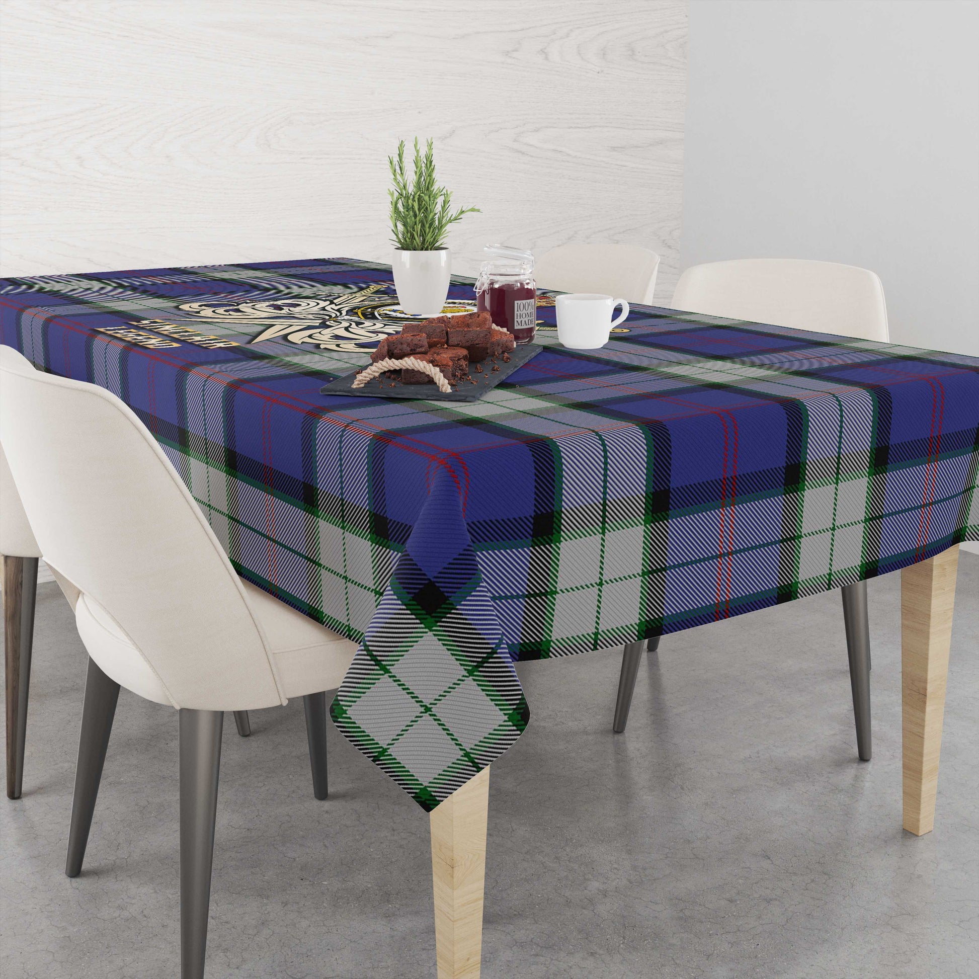 Tartan Vibes Clothing Sinclair Dress Tartan Tablecloth with Clan Crest and the Golden Sword of Courageous Legacy