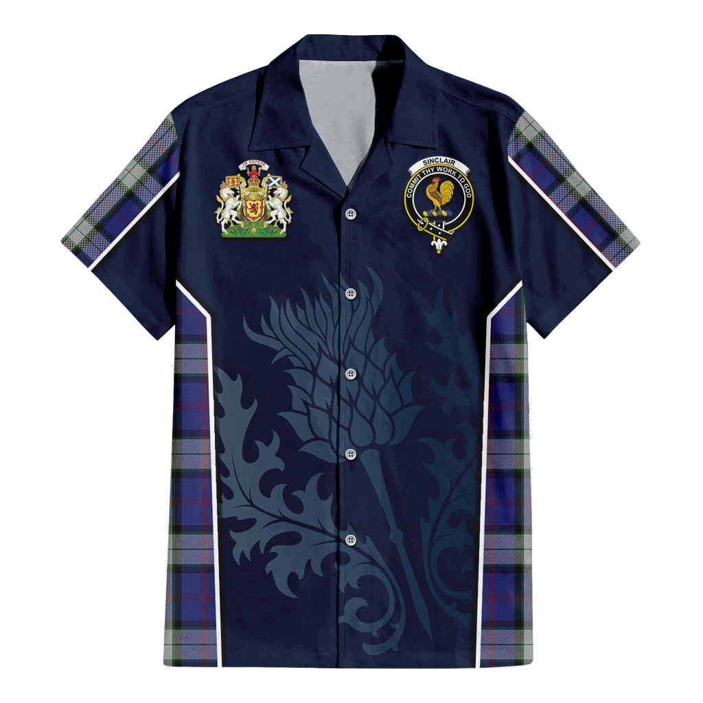 Tartan Vibes Clothing Sinclair Dress Tartan Short Sleeve Button Up Shirt with Family Crest and Scottish Thistle Vibes Sport Style