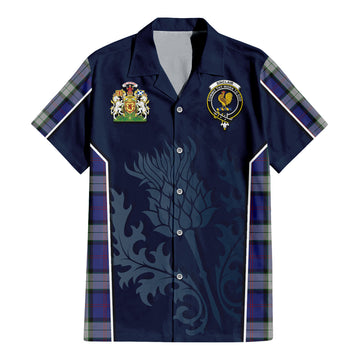 Sinclair Dress Tartan Short Sleeve Button Up Shirt with Family Crest and Scottish Thistle Vibes Sport Style