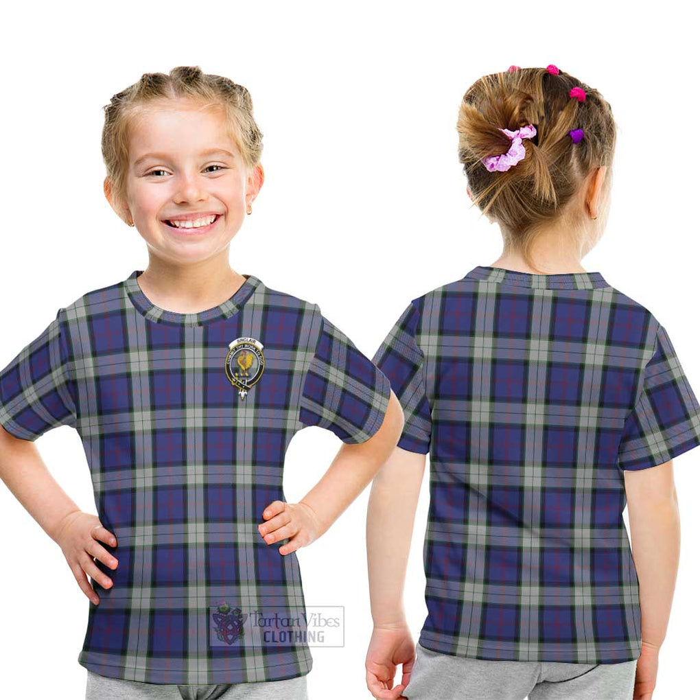 Sinclair Dress Tartan Kid T-Shirt with Family Crest - Tartanvibesclothing Shop