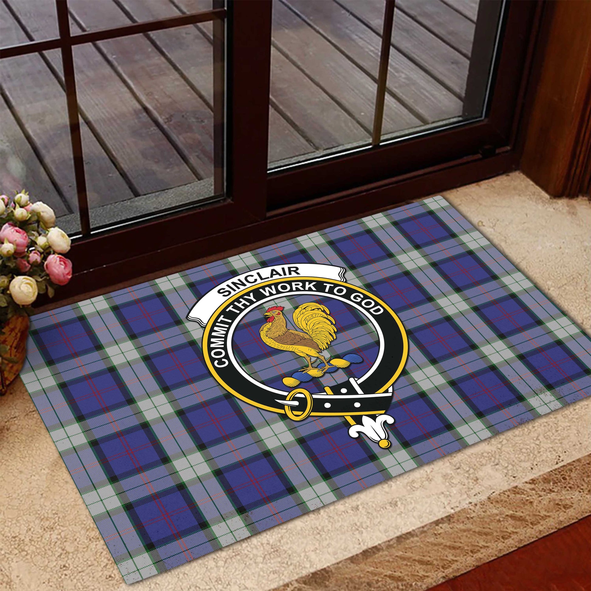 Sinclair Dress Tartan Door Mat with Family Crest - Tartanvibesclothing Shop