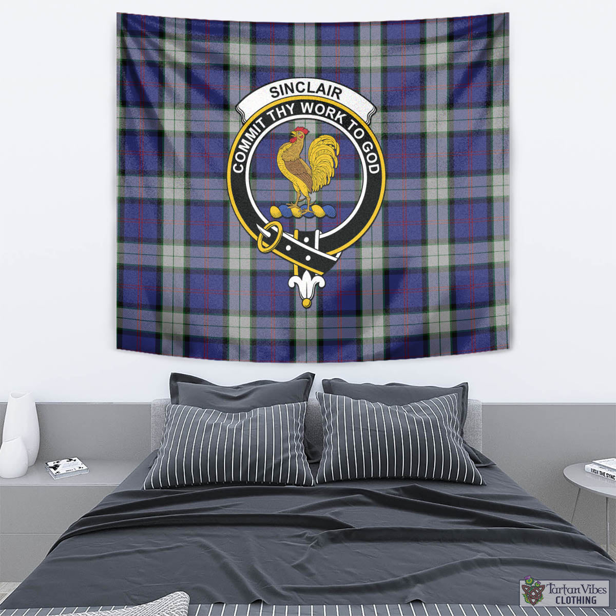 Tartan Vibes Clothing Sinclair Dress Tartan Tapestry Wall Hanging and Home Decor for Room with Family Crest