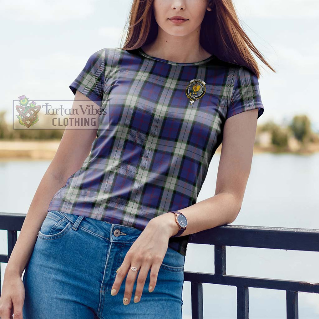 Sinclair Dress Tartan Cotton T-Shirt with Family Crest Women's Shirt - Tartanvibesclothing Shop