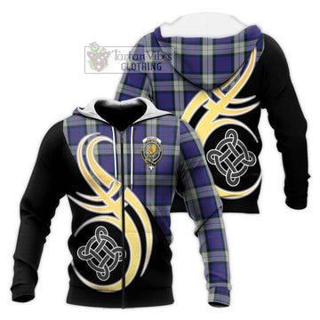 Sinclair Dress Tartan Knitted Hoodie with Family Crest and Celtic Symbol Style