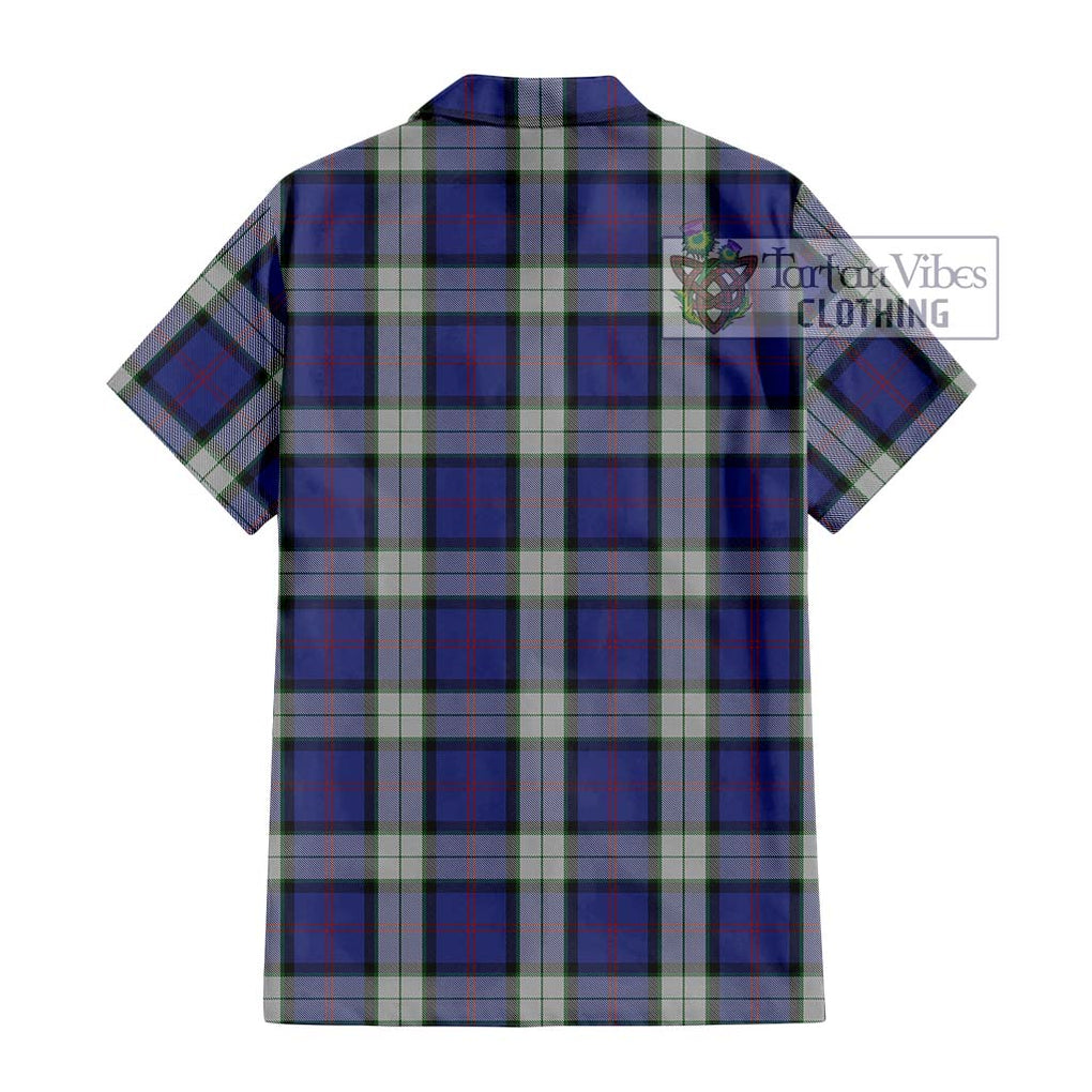 Sinclair Dress Tartan Short Sleeve Button Shirt with Family Crest DNA In Me Style - Tartanvibesclothing Shop