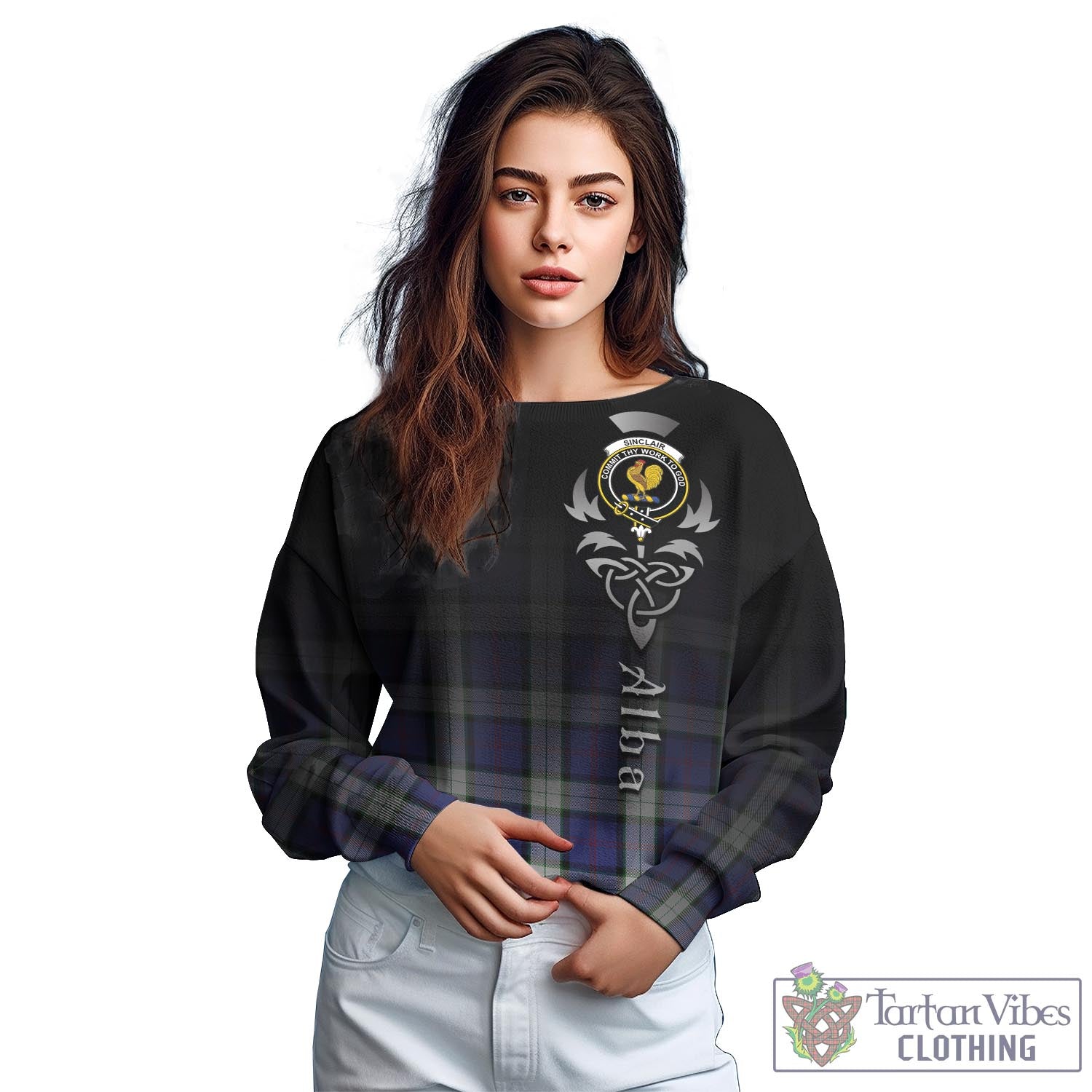 Tartan Vibes Clothing Sinclair Dress Tartan Sweatshirt Featuring Alba Gu Brath Family Crest Celtic Inspired