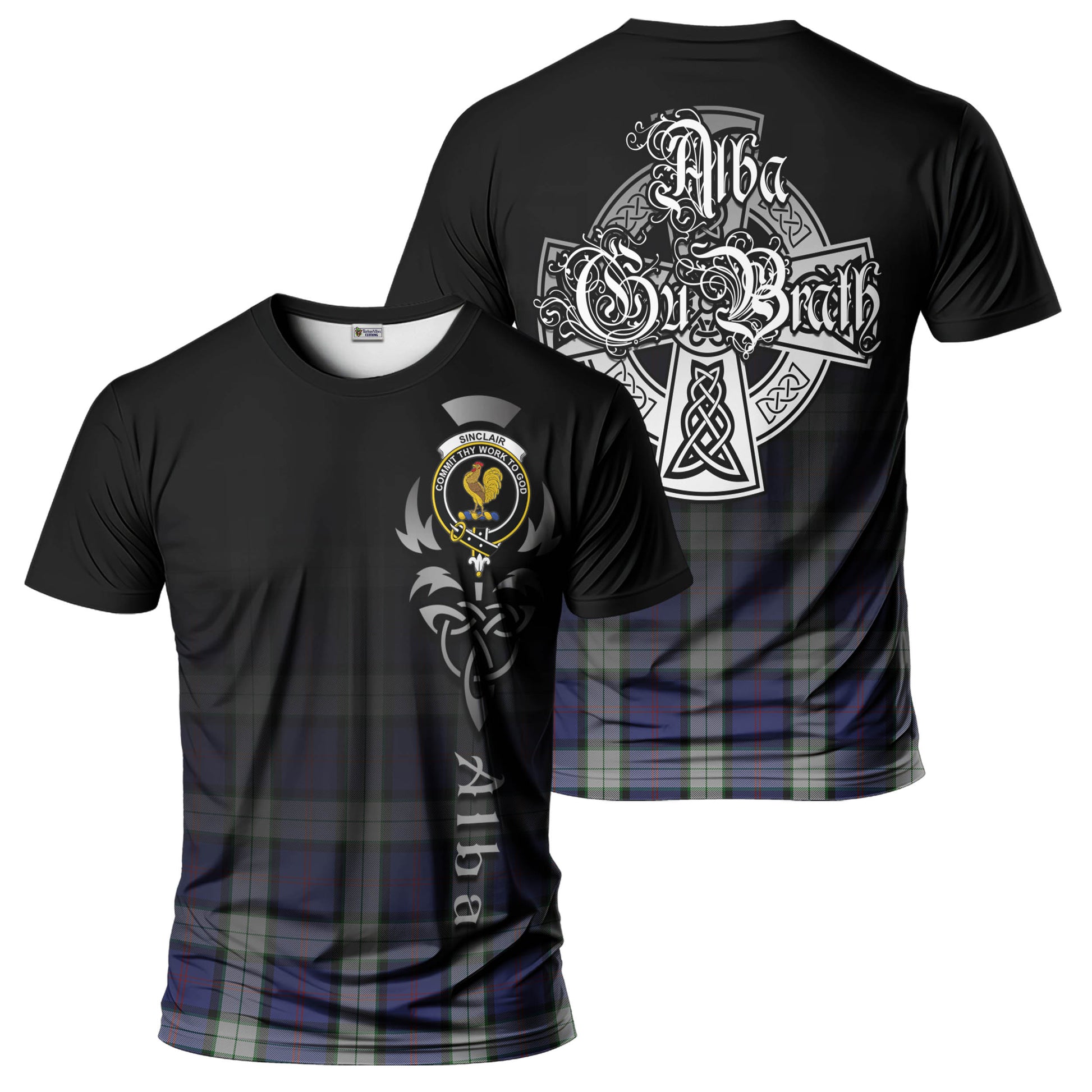 Tartan Vibes Clothing Sinclair Dress Tartan T-Shirt Featuring Alba Gu Brath Family Crest Celtic Inspired