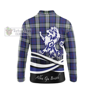 Sinclair Dress Tartan Long Sleeve Polo Shirt with Alba Gu Brath Regal Lion Emblem