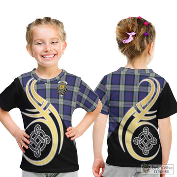 Sinclair Dress Tartan Kid T-Shirt with Family Crest and Celtic Symbol Style