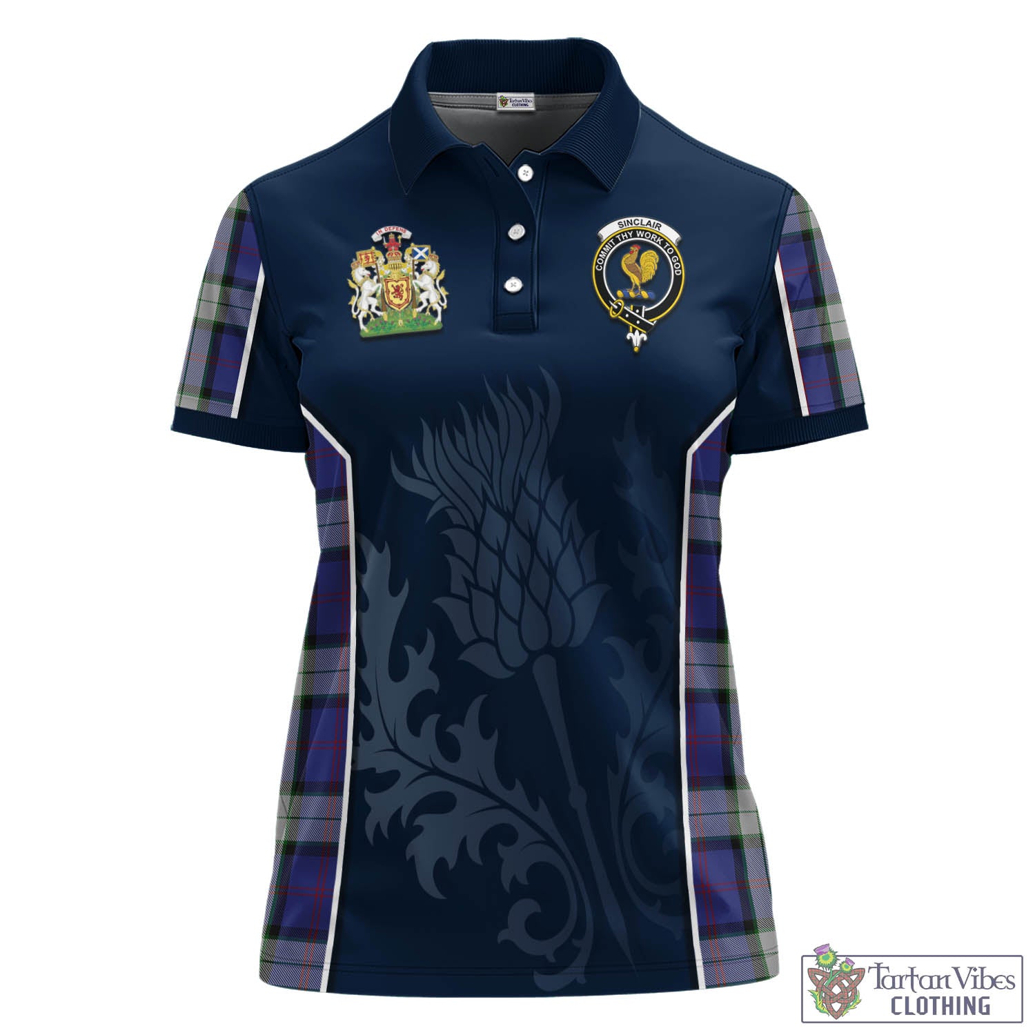 Tartan Vibes Clothing Sinclair Dress Tartan Women's Polo Shirt with Family Crest and Scottish Thistle Vibes Sport Style