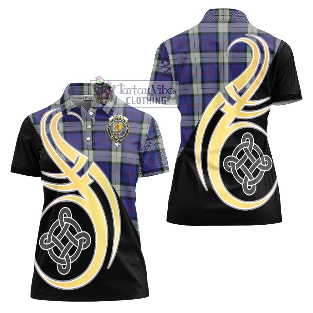 Sinclair Dress Tartan Women's Polo Shirt with Family Crest and Celtic Symbol Style - Tartan Vibes Clothing