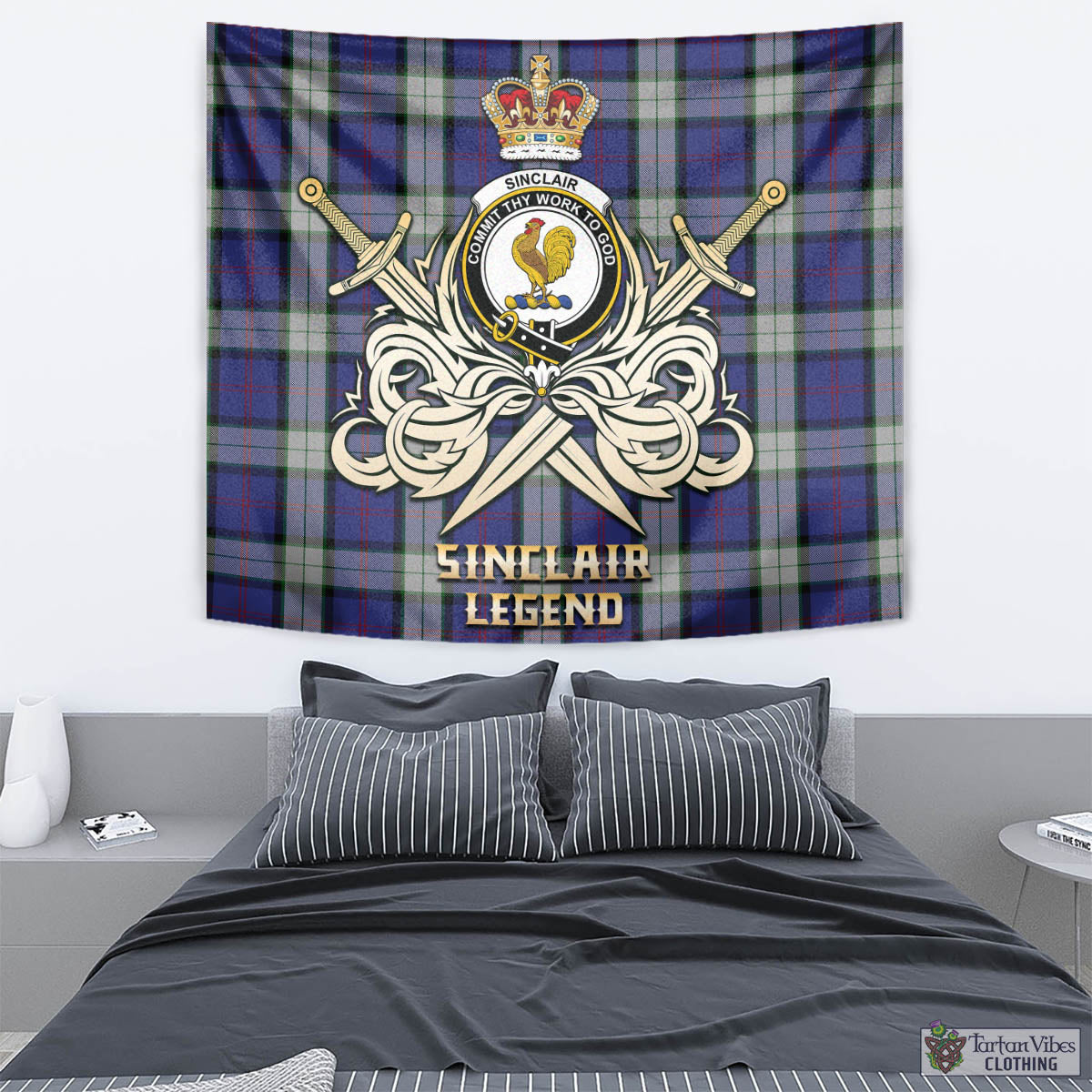 Tartan Vibes Clothing Sinclair Dress Tartan Tapestry with Clan Crest and the Golden Sword of Courageous Legacy