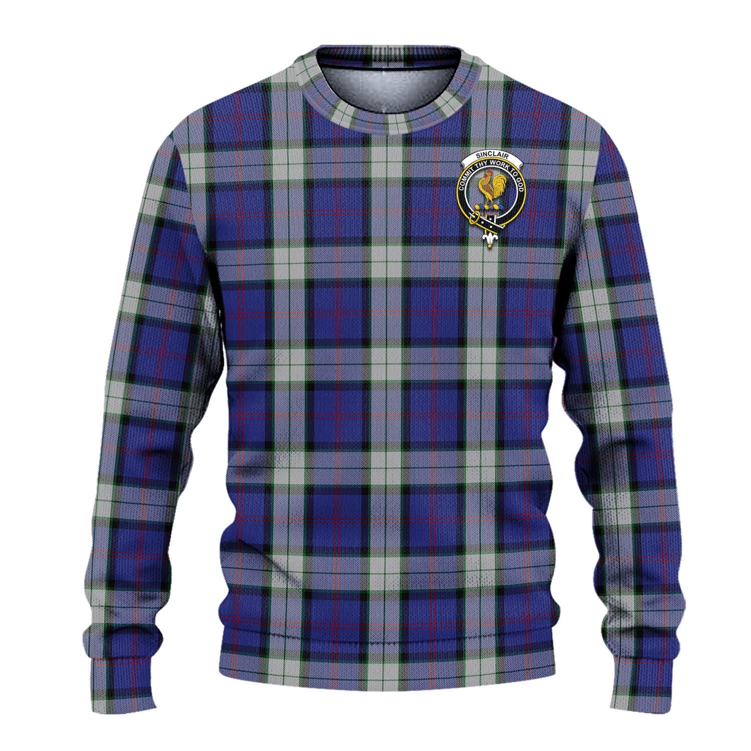 Sinclair Dress Tartan Knitted Sweater with Family Crest - Tartanvibesclothing