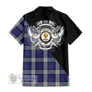 Sinclair Dress Tartan Short Sleeve Button Shirt with Family Crest and Military Logo Style