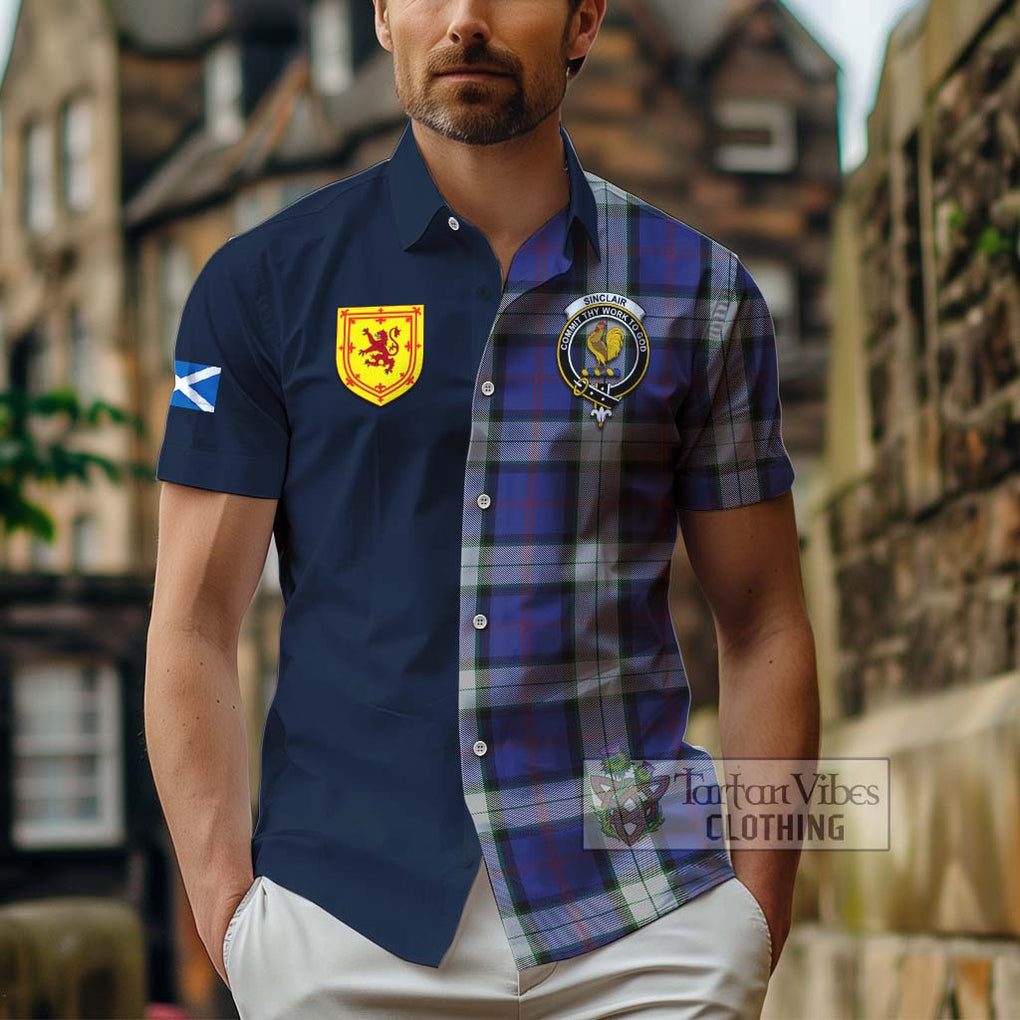 Tartan Vibes Clothing Sinclair Dress Tartan Short Sleeve Button Shirt with Scottish Lion Royal Arm Half Style