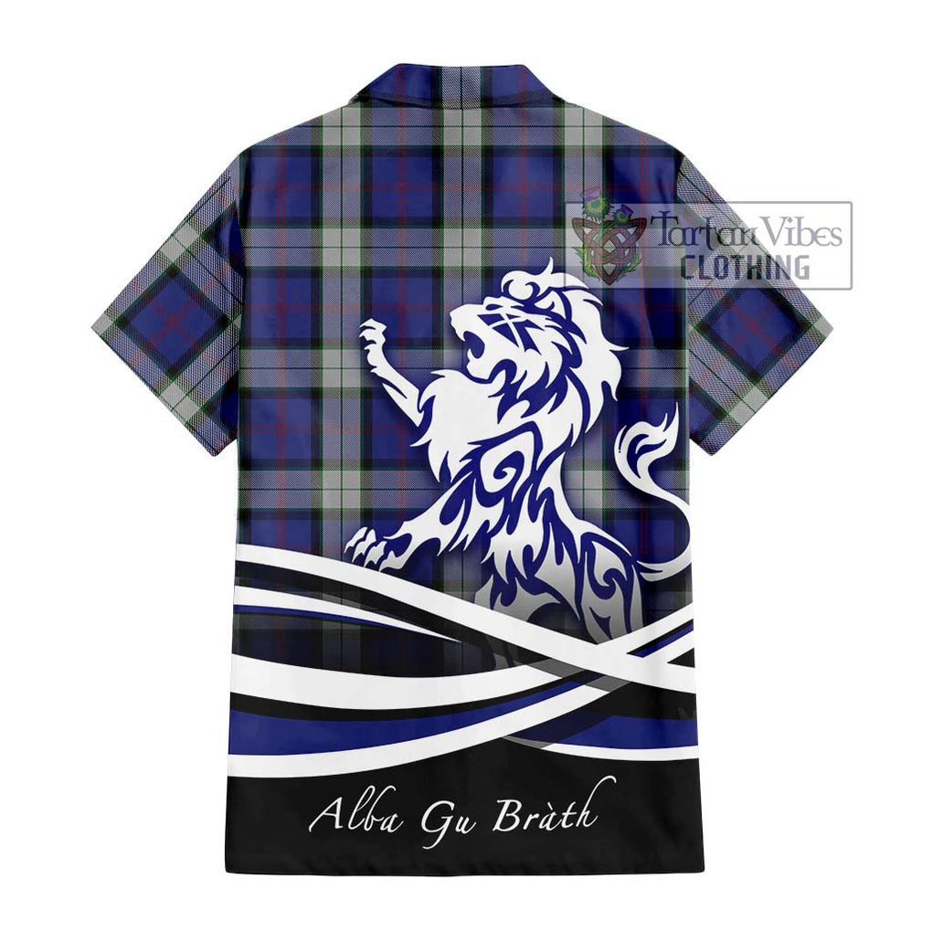 Sinclair Dress Tartan Short Sleeve Button Shirt with Alba Gu Brath Regal Lion Emblem - Tartanvibesclothing Shop