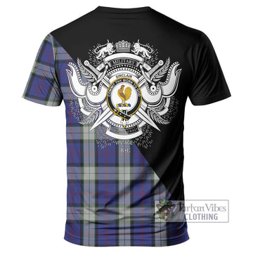 Sinclair Dress Tartan T-Shirt with Family Crest and Military Logo Style