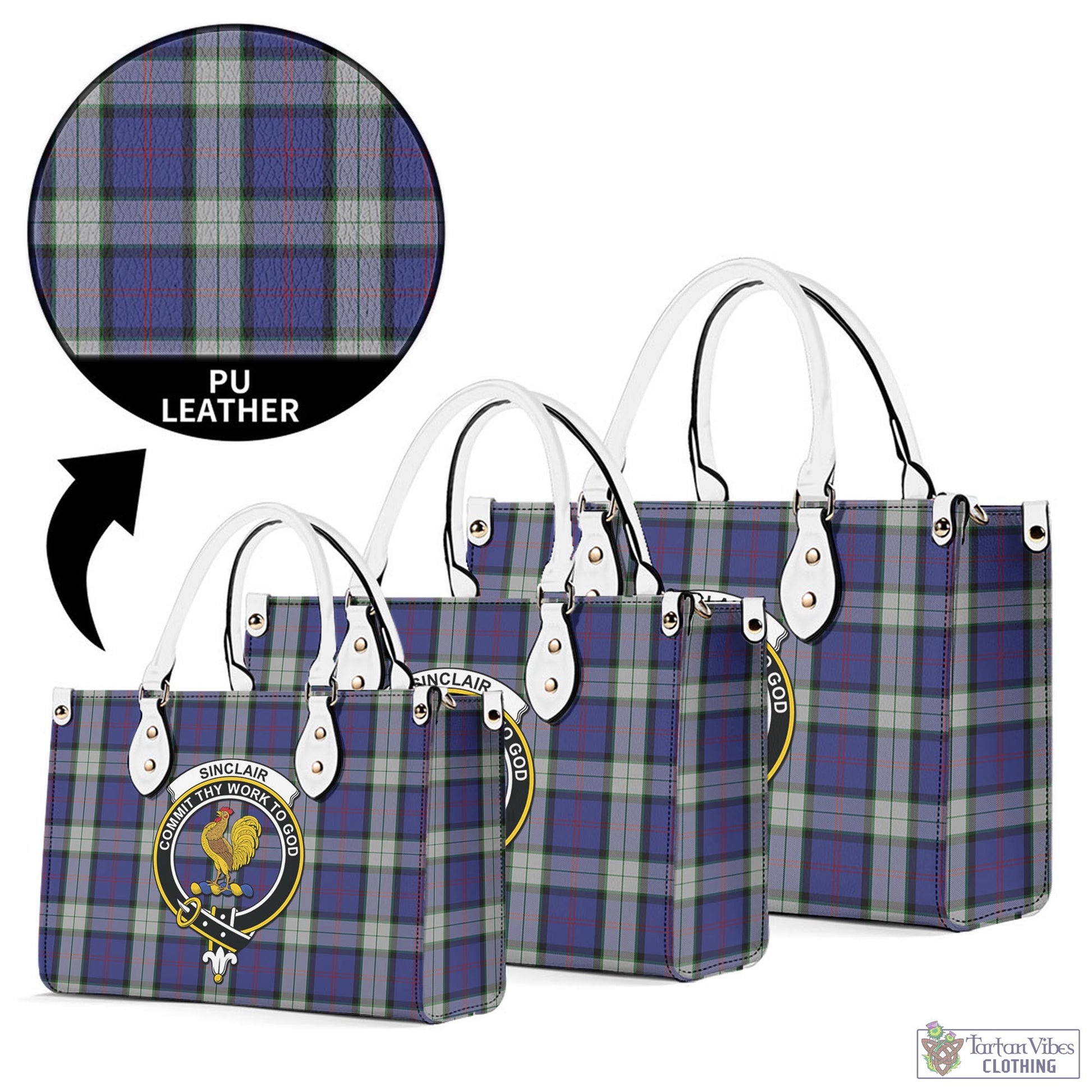 Tartan Vibes Clothing Sinclair Dress Tartan Luxury Leather Handbags with Family Crest