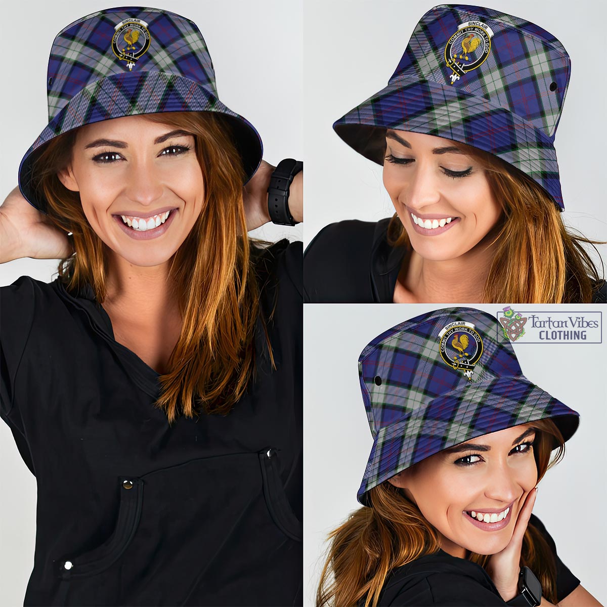 Tartan Vibes Clothing Sinclair Dress Tartan Bucket Hat with Family Crest