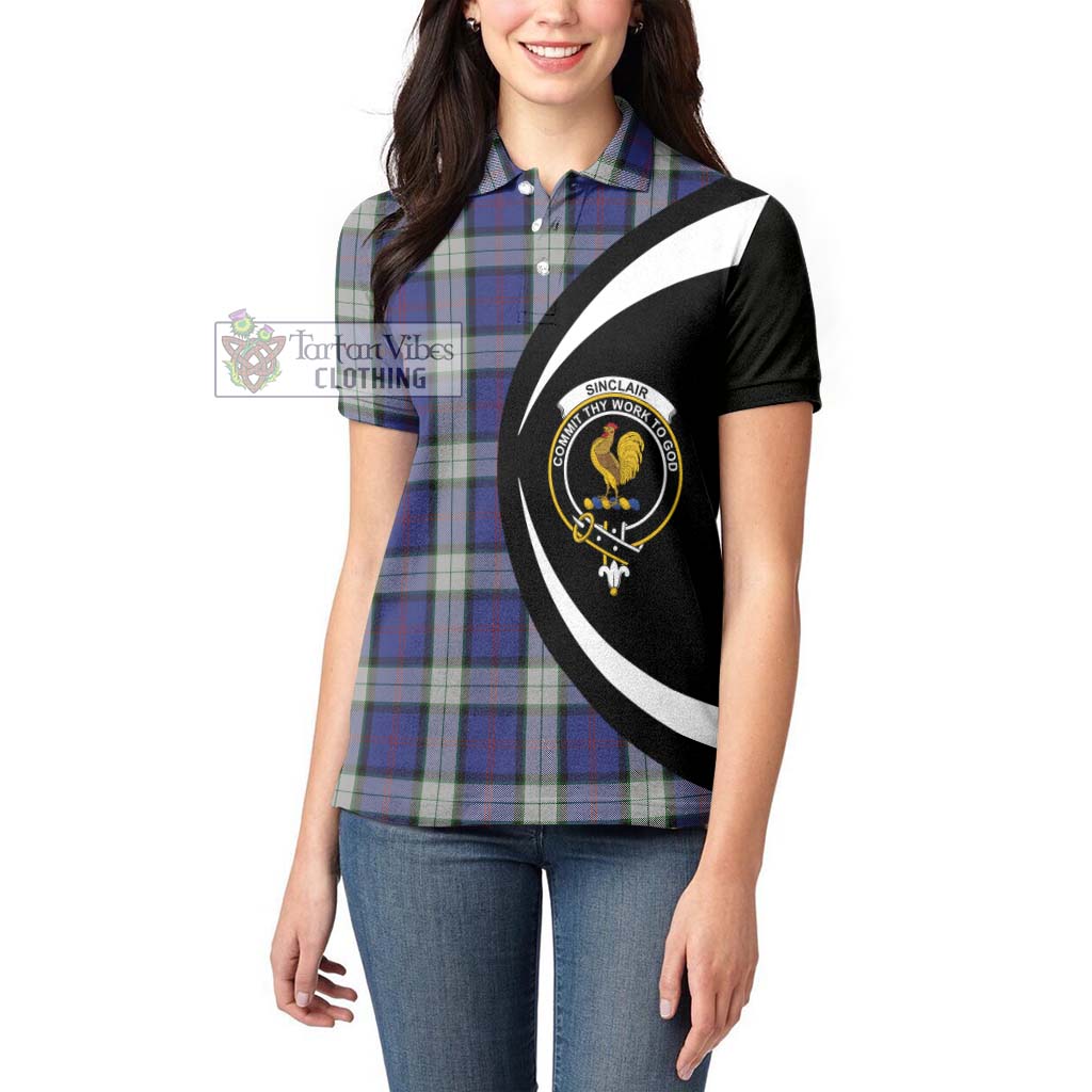 Sinclair Dress Tartan Women's Polo Shirt with Family Crest Circle Style - Tartan Vibes Clothing