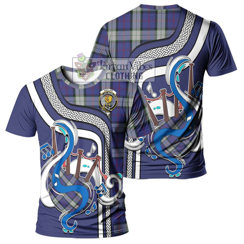 Sinclair Dress Tartan T-Shirt with Epic Bagpipe Style - Tartanvibesclothing Shop