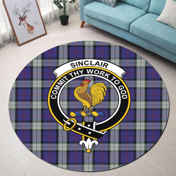 Sinclair Dress Tartan Round Rug with Family Crest