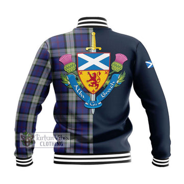 Sinclair Dress Tartan Baseball Jacket Alba with Scottish Lion Royal Arm Half Style