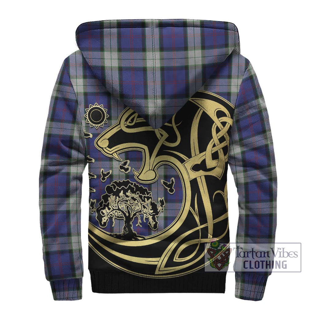 Sinclair Dress Tartan Sherpa Hoodie with Family Crest Celtic Wolf Style - Tartan Vibes Clothing