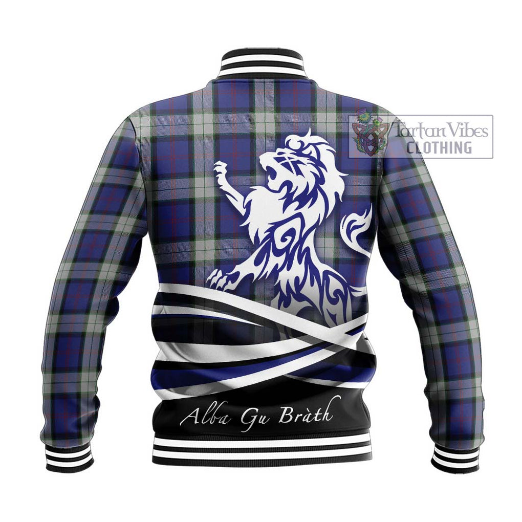 Sinclair Dress Tartan Baseball Jacket with Alba Gu Brath Regal Lion Emblem - Tartanvibesclothing Shop