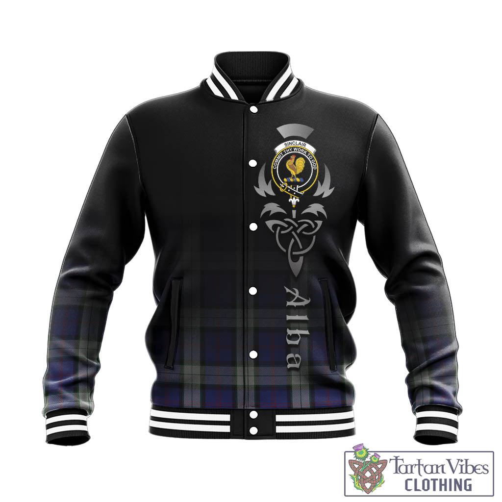 Tartan Vibes Clothing Sinclair Dress Tartan Baseball Jacket Featuring Alba Gu Brath Family Crest Celtic Inspired