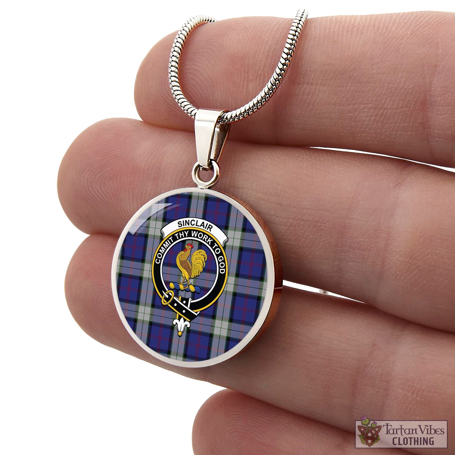 Tartan Vibes Clothing Sinclair Dress Tartan Circle Necklace with Family Crest