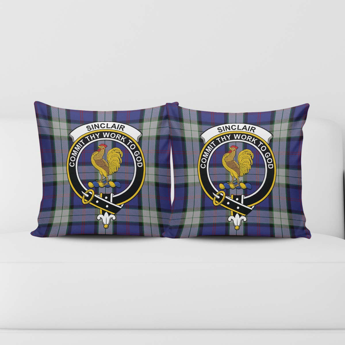 Sinclair Dress Tartan Pillow Cover with Family Crest - Tartanvibesclothing