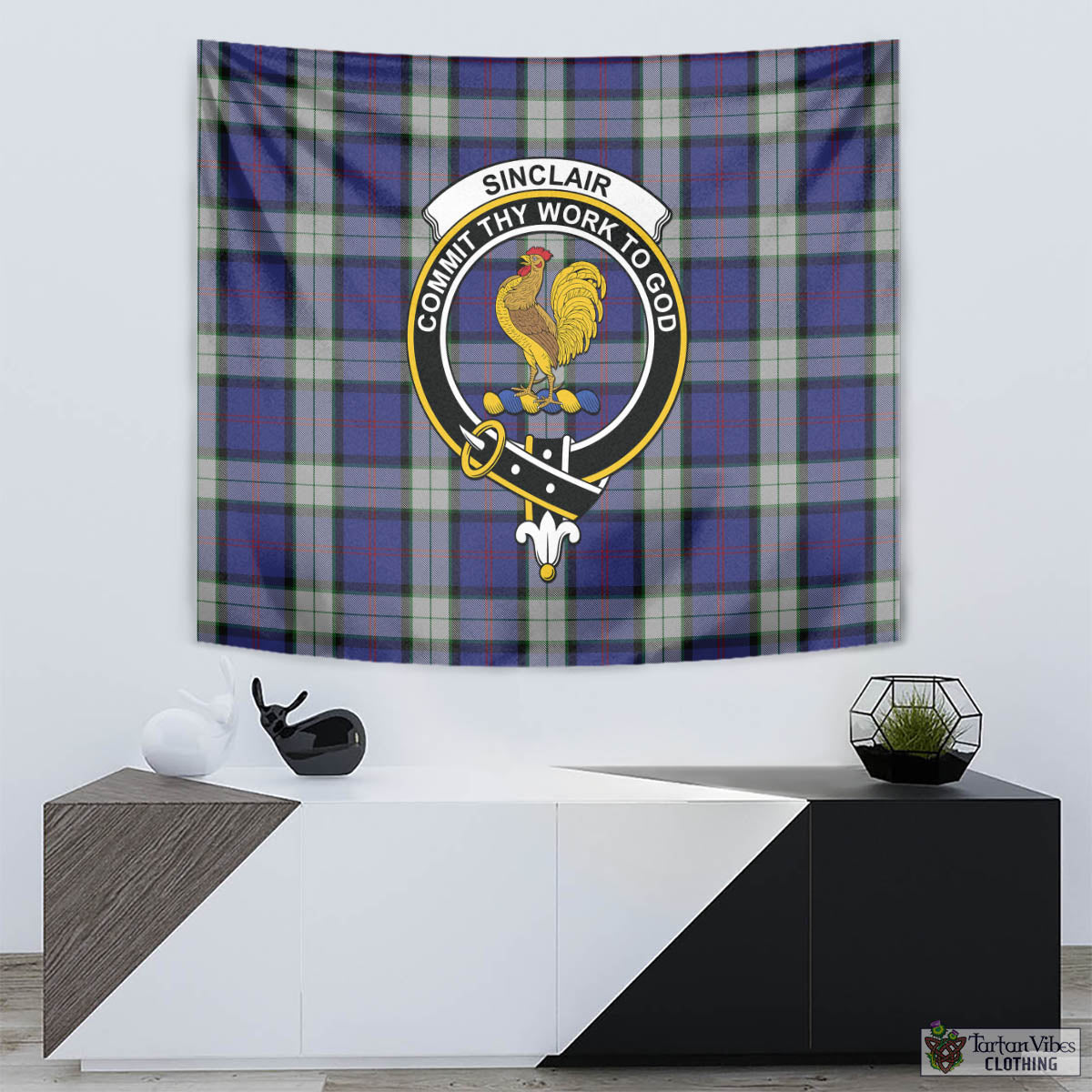 Tartan Vibes Clothing Sinclair Dress Tartan Tapestry Wall Hanging and Home Decor for Room with Family Crest