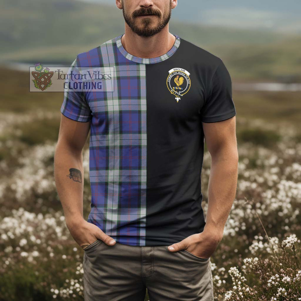 Sinclair Dress Tartan T-Shirt with Family Crest and Half Of Me Style - Tartanvibesclothing Shop