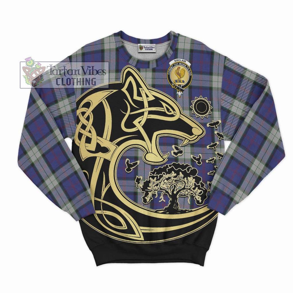 Sinclair Dress Tartan Sweatshirt with Family Crest Celtic Wolf Style - Tartan Vibes Clothing