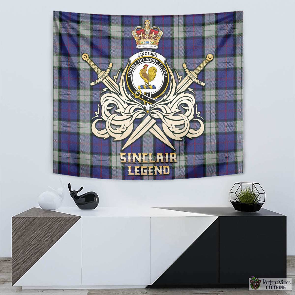 Tartan Vibes Clothing Sinclair Dress Tartan Tapestry with Clan Crest and the Golden Sword of Courageous Legacy