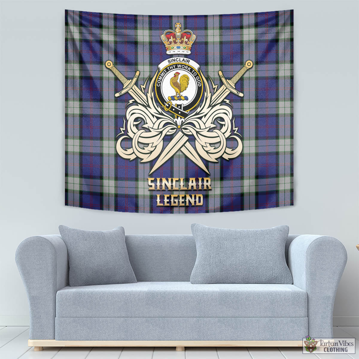 Tartan Vibes Clothing Sinclair Dress Tartan Tapestry with Clan Crest and the Golden Sword of Courageous Legacy