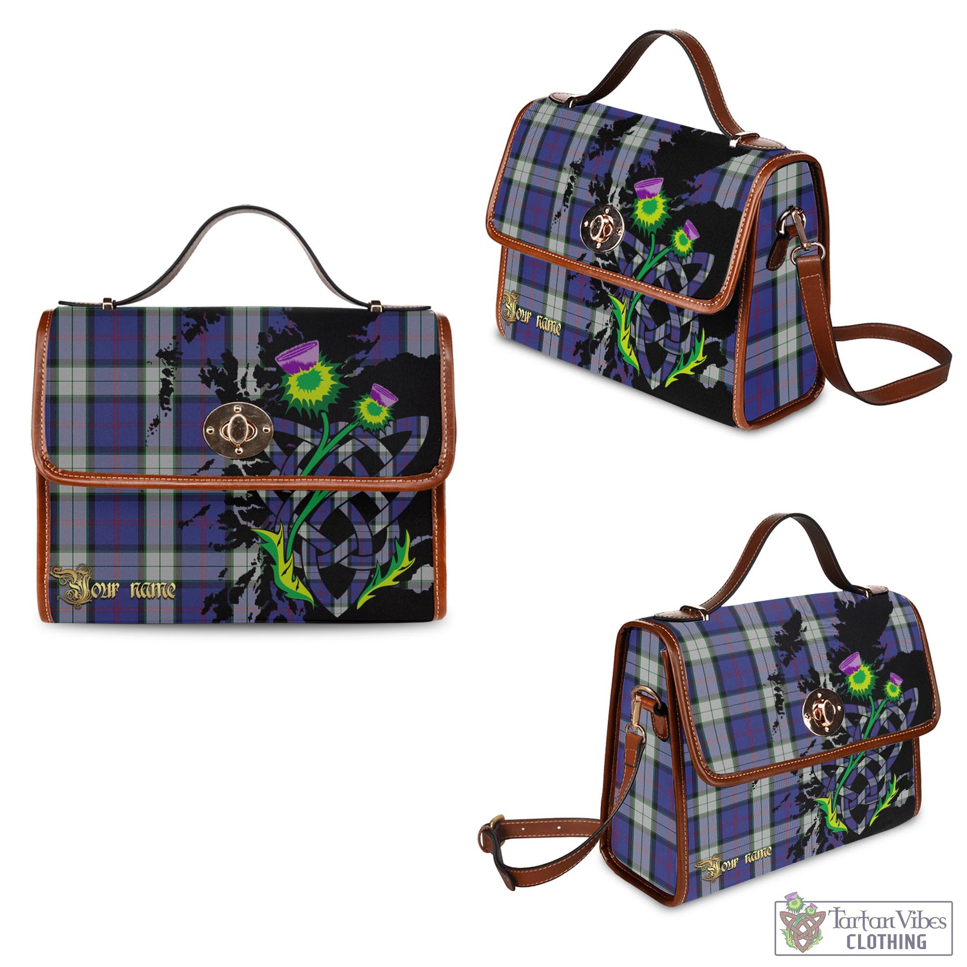 Tartan Vibes Clothing Sinclair Dress Tartan Waterproof Canvas Bag with Scotland Map and Thistle Celtic Accents