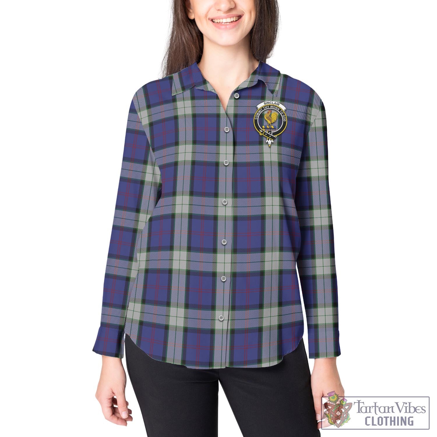 Tartan Vibes Clothing Sinclair Dress Tartan Womens Casual Shirt with Family Crest