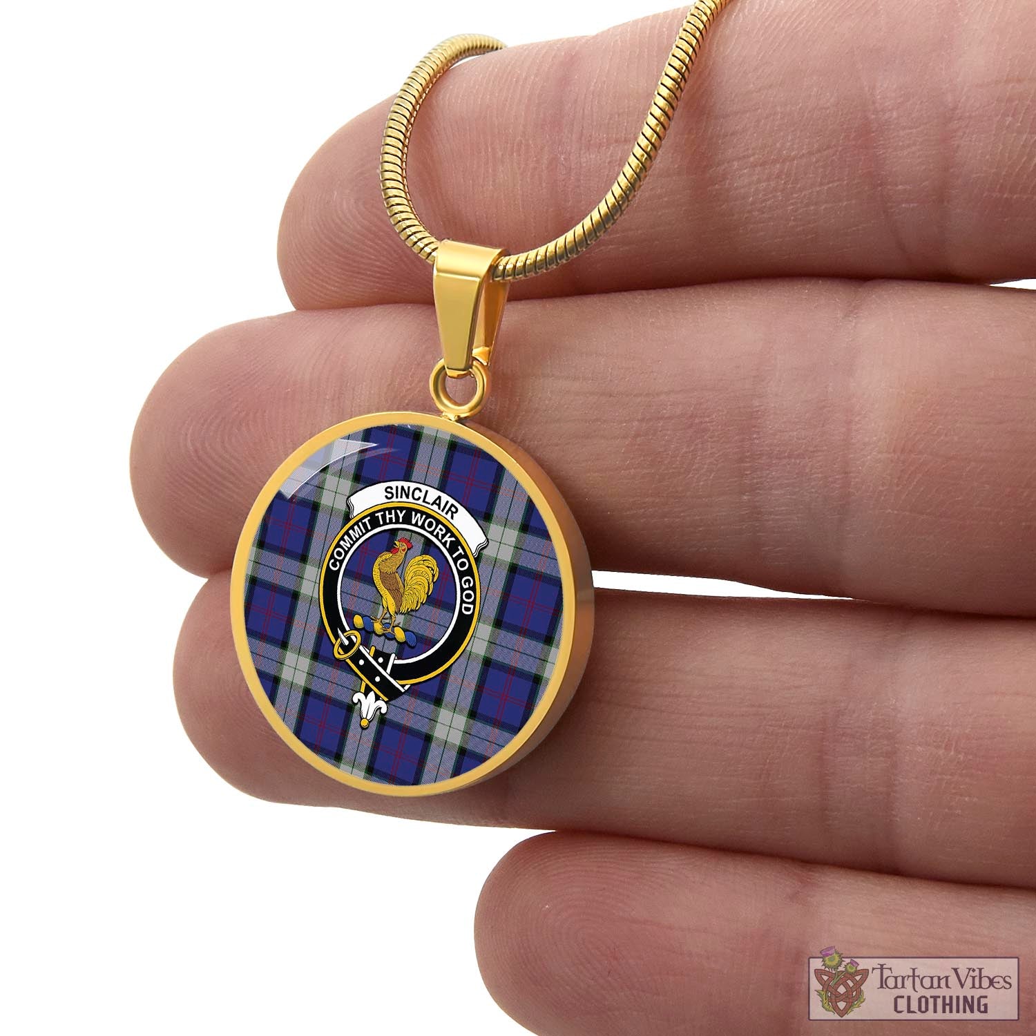 Tartan Vibes Clothing Sinclair Dress Tartan Circle Necklace with Family Crest