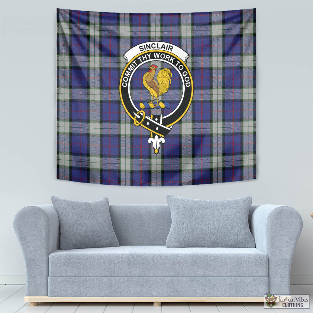 Tartan Vibes Clothing Sinclair Dress Tartan Tapestry Wall Hanging and Home Decor for Room with Family Crest