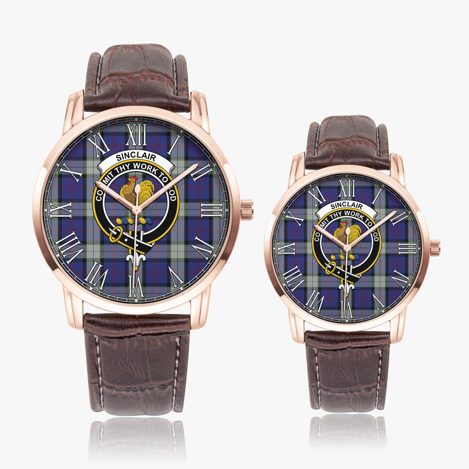 Sinclair Dress Tartan Family Crest Leather Strap Quartz Watch - Tartanvibesclothing