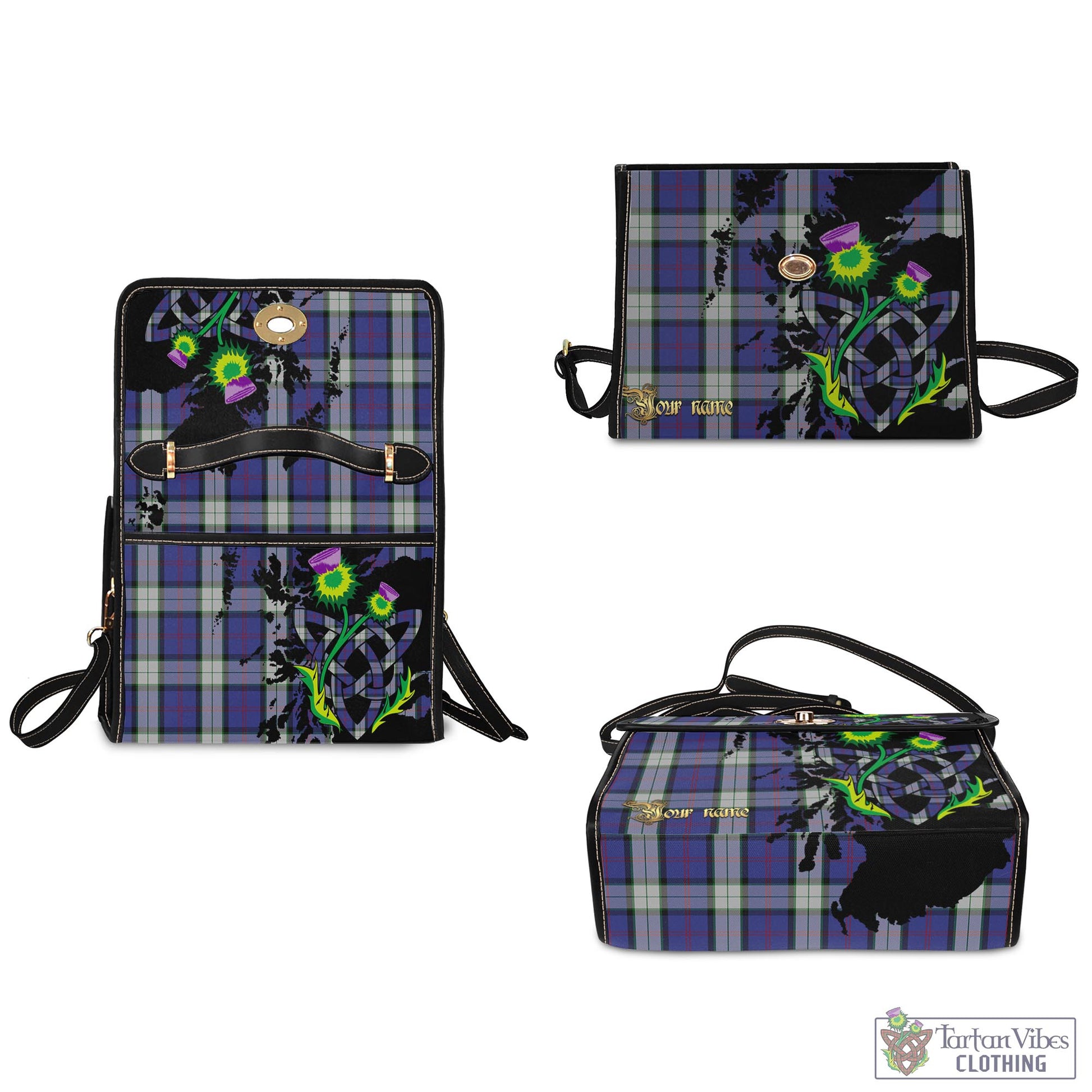 Tartan Vibes Clothing Sinclair Dress Tartan Waterproof Canvas Bag with Scotland Map and Thistle Celtic Accents