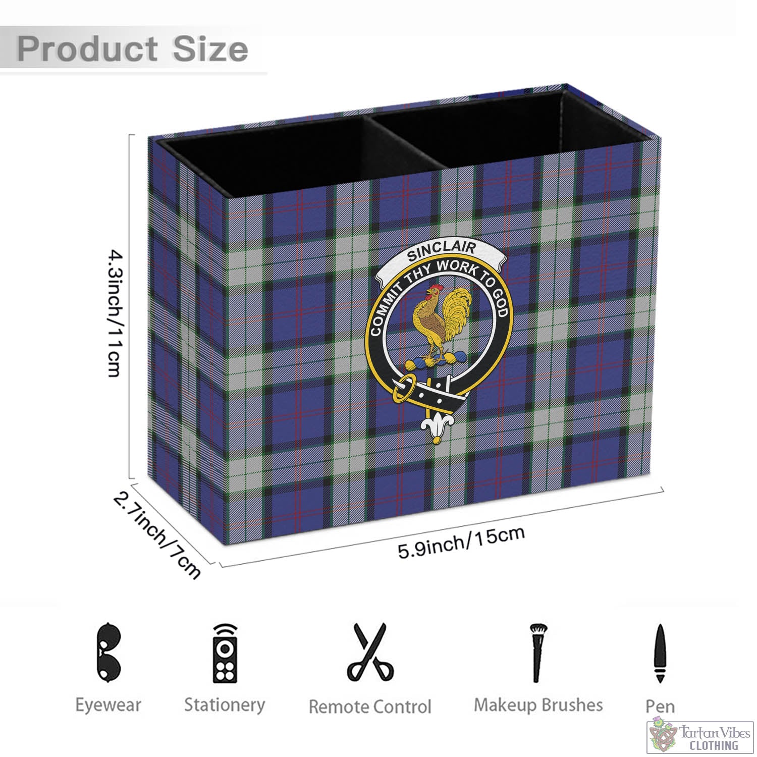 Tartan Vibes Clothing Sinclair Dress Tartan Pen Holder with Family Crest